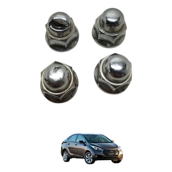 Jogo 4 Porca Roda Hyundai Hb20 2017 2018 Cromado